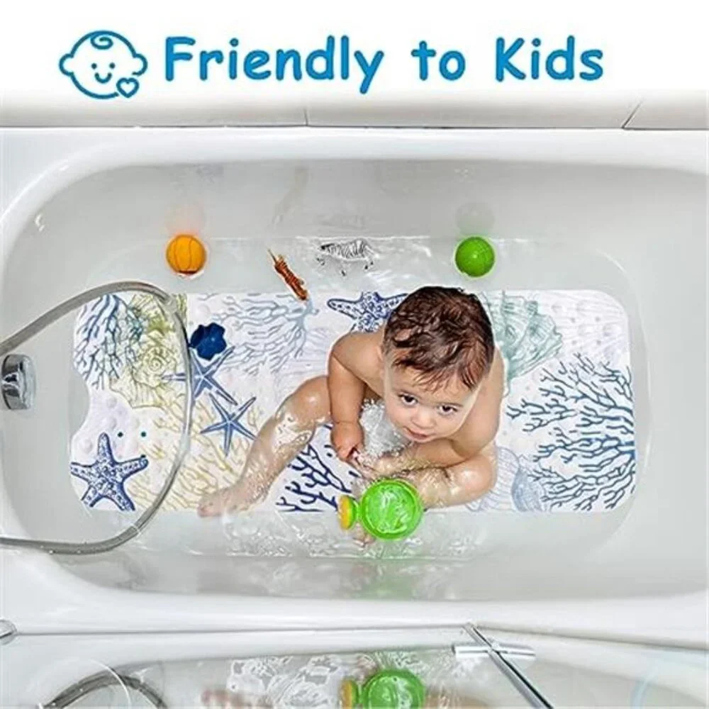 Extra Long Non Slip Bathtub Mat 40x16 Shower Floor Mat Suction Cups Kids